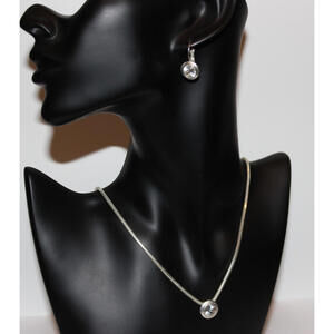 Vintage ESPO SIG 925 Sterling Silver CZ Necklace & Earrings Set NOS 18"